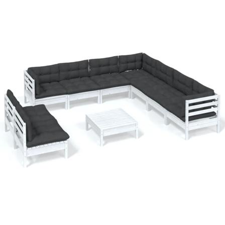 Vidaxl Loungegrupp Med Dynor 10 Delar Vit Massiv Furu Vit