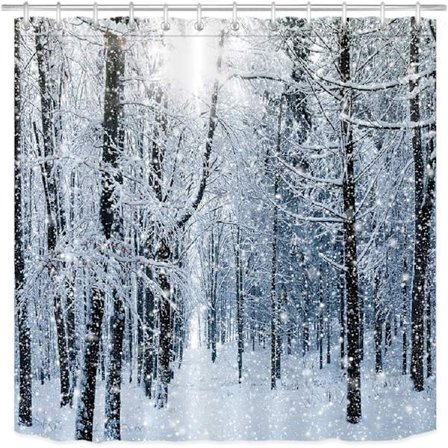 *Sne Skov Bruseforhæng 180X180CM Hvid Snefnug Vinter Træ*