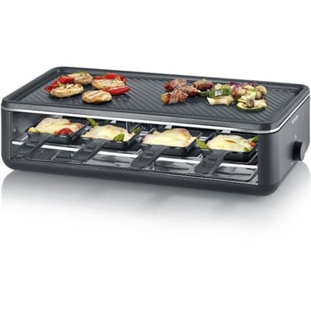 Raclettset - SEVERIN - RG2365 - 8 personer - Keramisk häll 48 x 24 cm - Raclettegrill 1300 W - Svart