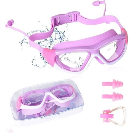 Svømmebriller, antidugg svømmebriller med ørepropper, neseklype, UV-beskyttende dykkerbriller - LILLA