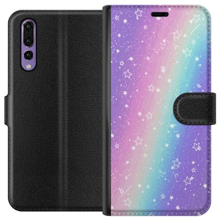 Kompatibel Tegnebogsetui til Huawei P20 Pro Rainbow-farvet pastelbaggrund med hvide stjerner og glitrende prikker i blød overgang