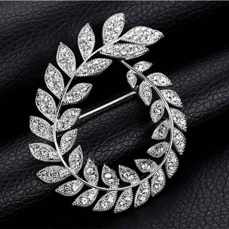Lyx Elegant Vit Kristall Rund Träd Löv broscher Silver Guld Färg Rhinestone Legering Växt Brosch