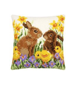 Broderikit Kudde Kaniner och kycklingar - Vervaco