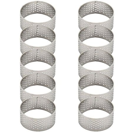 10 stk. 4,5 cm runde perforerede sømløse tærteforme i rustfrit stål Quicheforme med huller