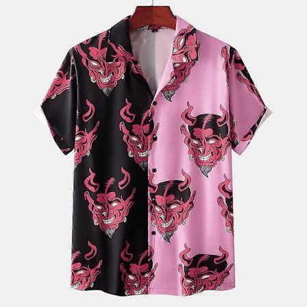 Herreskjorte Hawaiian Cuban Collar Djævleprint Fashion Skjorte Til Mænd Streetwear Sommer Kortærmet Top Trendy Nyt Herretøj XXXL devil522006