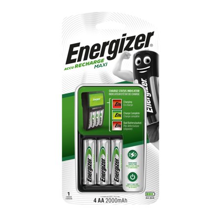 Energizer Recharge MAXI Lader 4 x AA, 2000 mAh, Elfordeling & strømforsyning