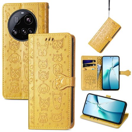 Xiaomi 15 Ultra - Katt och Hund Prägling Läder Mobilskal