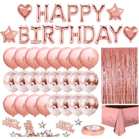 Födelsedagsdekoration Roséguld, Grattis På Födelsedagen, 24 Konfettiballonger
