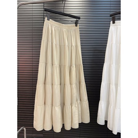 Kvinnors elastiska hög midja plisserade långa kjolar.