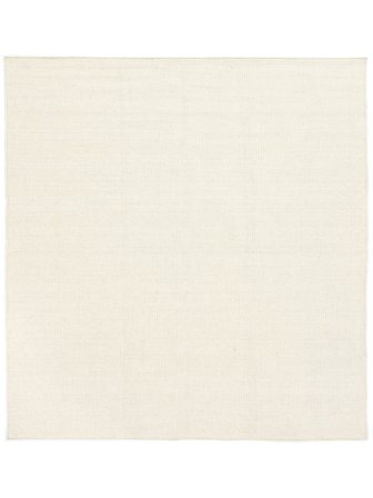 250X250 Enkeltfarvet Stort Kelim Loom Tæppe - Naturhvid Uld