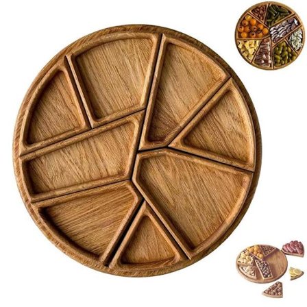 Puslespilsbakke Træ Serveringsbakke, Sjov Puslespilsformet Serveringsbakke med 8 Aftagelige Rum