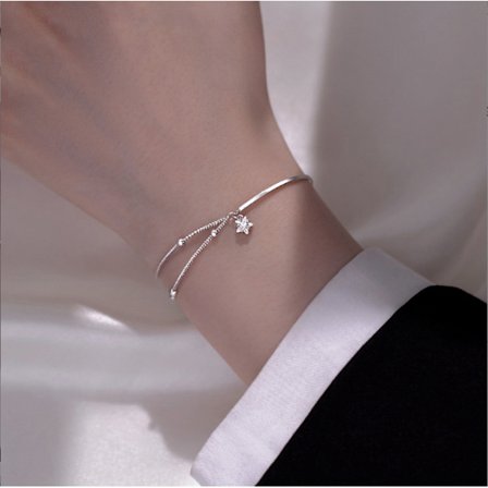 925 Silver Star Zircon Ball Armband Kedja Bangle Charm Kvinnor Par