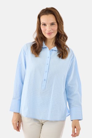 JENSEN - Skjorte Bluse - Lyseblå - Stribet Struktur