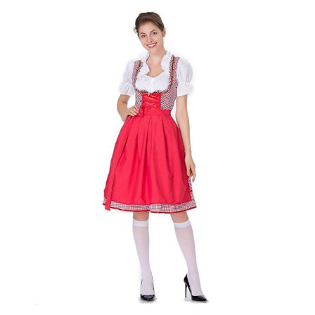 Women's Dirndl Midi Dress Dirndl Dress 3-piece Costume Dress Set Including Lace Dirndl Apron Costume Fashion For Beer Festival -a