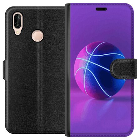 Yhteensopiva Lompakkokotelo Huawei P20 lite Koripallo juliste neon pallo urheilu kori värikäs violetti sininen hehkuava kenttä retro design urheilija