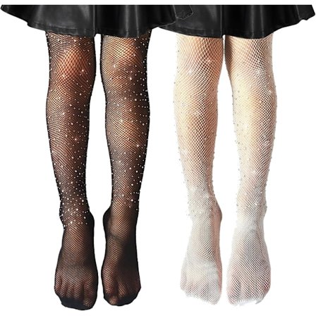 tle Piger Småbørn Børn Glitrende Netstrømper Rhinestone Glitter Høj Talje Mesh Leggings Strømpebukser Bukser 2 Pakke (sort/W 4-9 År