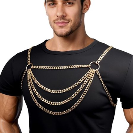 Herre Brystsele Kæde Kostume, Kropssele Bælte til Mænd, Herre Brystsele Modeuniform til Cosplay Fest (Guld)