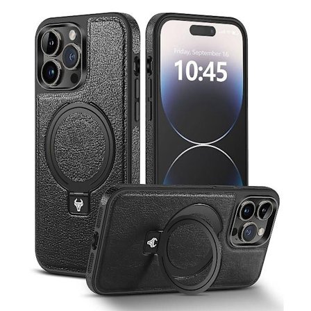 Magsafe- case kompatibelt med Iphone 15 Pro Max, Pu-läder stötsäkert cover med stöd