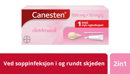 Canesten 500 mg myk vaginalkapsel og 10 mg/g krem 1 stk+20 g