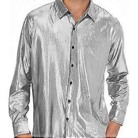 Miesten disco-paidat, kiiltävä pitkähihainen paita (3XL hopea)