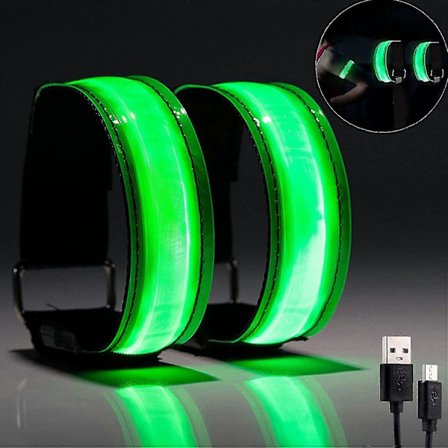 Juoksijoiden juoksuloisto, heijastava juoksuvarustus, turvavalo ladattava LED-käsivarsihihna lenkkeilyyn, kävelyyn, retkeilyyn ulkoiluurheiluun (2 kpl