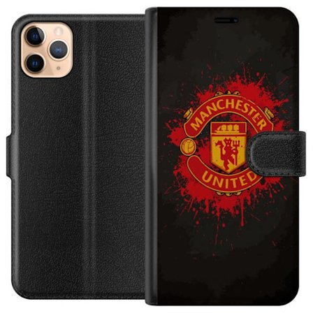 Kompatibelt Lommeboketui til Apple Apple iPhone 11 Pro Max Manchester United logo i rød og gul farge med røff sportslig bakgrunn
