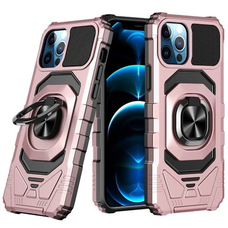 Holdbart cover i hård plast med blød inderside og kickstand til iPhone 12 Pro Max - Rose Gold