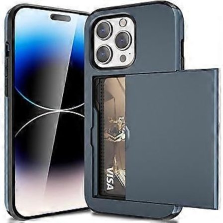 iPhone 14 Pro Cover med Kortholder Beskyttende Dobbelt Lag Armor Gummi Navy