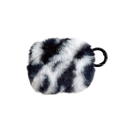 AirPods Pro fodral i leopardfuskpäls med spänne - Svart / Vit