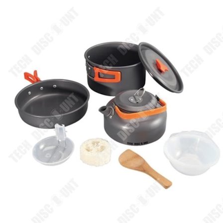 Köksredskapsset - TD - Bärbart campingkit - 14 delar - Non-stick - Orange
