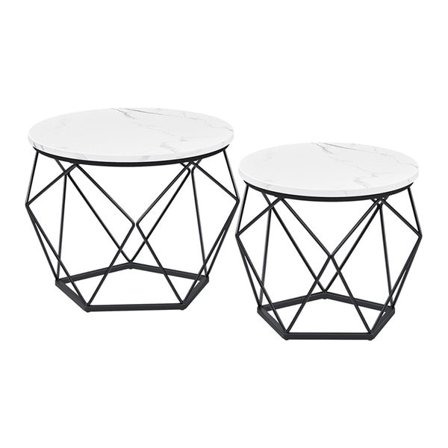 Soffbord med avtagbar skiva 2-pack - Vit marmorlook/Svart