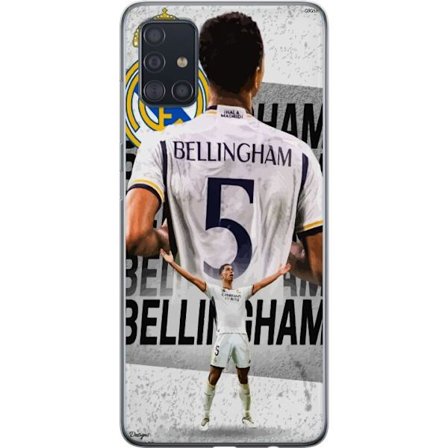 Yhteensopiva Puhelinkuori Samsung Galaxy A51 Real Madrid jalkapallomotiivi Jude Bellinghamilla numero 5 paidassa, suuri seuraembleemi, vahva urheilull