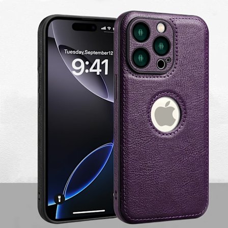 Slankt Premium Vegansk Kunstlæder Etui Kompatibelt med iPhone 17/16E/16/15/14/13/12 Pro Max, Tilbyder Klassisk Luksus og Elegant Tyndt Design med S