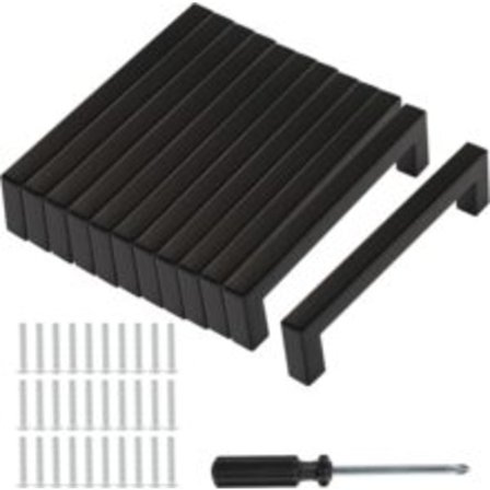 12 Pak 96mm/128mm Rustfrit Stål Skabgreb med Skruer, Kvadratiske Greb, til Køkken, Kontor, Skuffer, Skab, Mat Sort