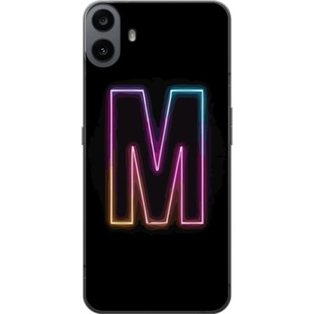 Yhteensopiva Puhelinkuori Nothing Nothing CMF Phone 1 Neonkirjain M värinvaihtuva valotehoste mustaa taustaa vasten, moderni minimalistinen typografi