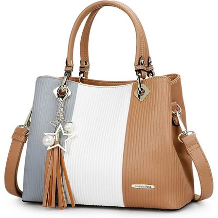 Bedste håndtaske til kvinder, flerfarvet, stribet, skuldertaske i en smuk farvekombination med flere inderlommer