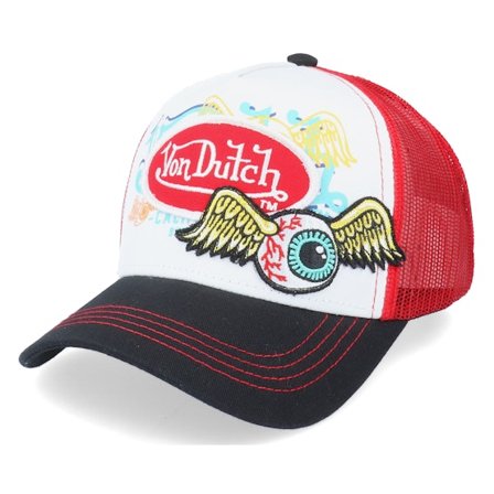 Von Dutch - White trucker Caps - Double Patch Red/Black Trucker @ Hatstore