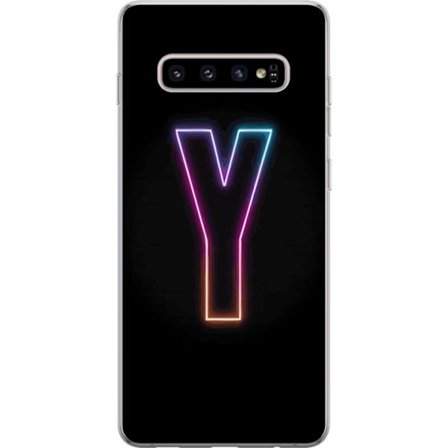 Kompatibel Mobilcover til Samsung Samsung Galaxy S10+ Minimalistisk neonbogstav Y i farveskiftende lys mod sort baggrund