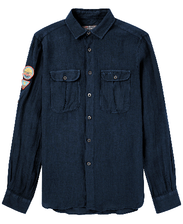 Amundsen Safari Linen Shirt Mens Faded Navy