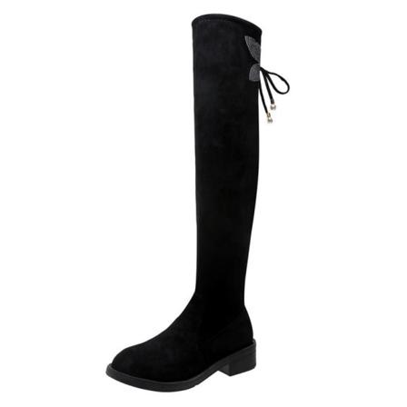 Dam Rund Toe Stretchy Bow Lår Hög Boot Höga Vinterskor