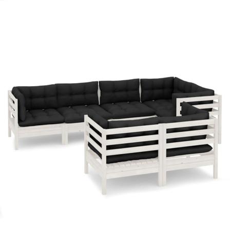 Vidaxl Loungegrupp Med Dynor 7 Delar Vit Massiv Furu Vit