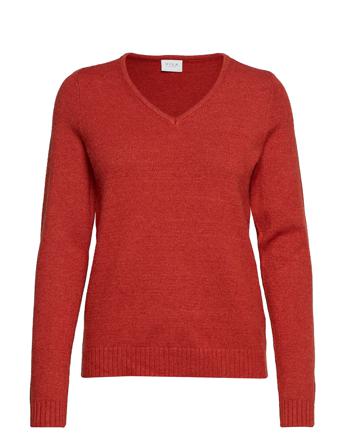 Viril V-Neck L/S Knit Top Pullover Rød Vila