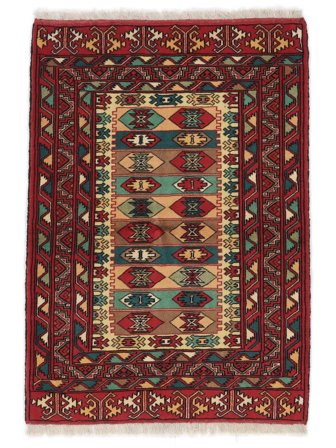 Tapis Turkaman 85X119 Noir/Rouge Foncé (Laine, Perse/Iran)