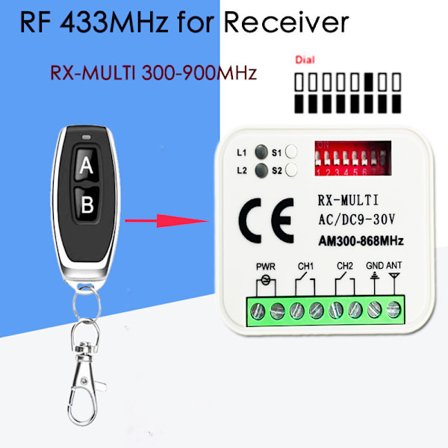 Garageport Fjernbetjeningsmodtager 2-kanals Kontrolkontakt til 433 868 MHz mitter RX Multi