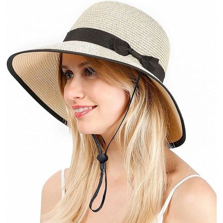 Solhatt Dam Strand Sol Halmhatt Bred Brätte Sommar Uv Hatt Floppy Fällbar Upf 50+ Resa L