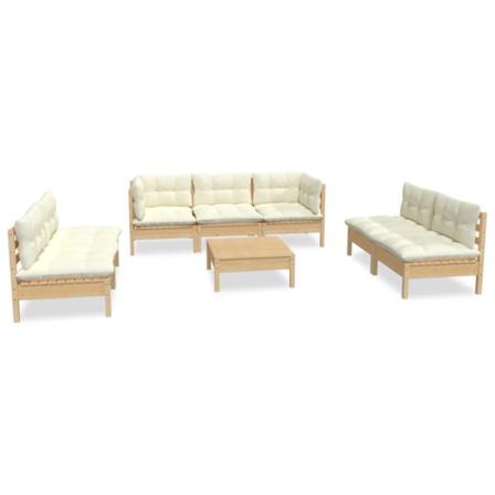 Vidaxl Loungegrupp Med Gräddvita Dynor 8 Delar Massiv Furu Creme