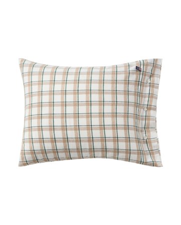 Lexington Checked cotton flannel pillowcase, green/beige