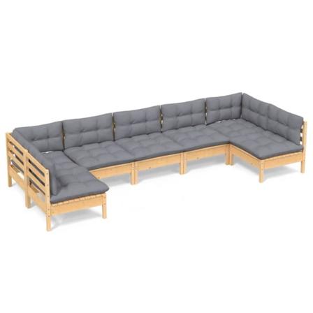 Vidaxl Loungegrupp Med Grå Dynor 7 Delar Massiv Furu Grå