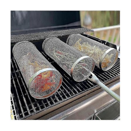 3st Bbq Grillkorg Rullande Grillkorg Rostfritt Stål Grill Mesh Barbeque Grill Bärbar Gr