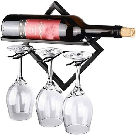 Metallveggmontert vinreol, stativholder for vinglass, vinflaskeholder, smijernvinreol, veggmontert vinlagring, for hjem og kjøkken